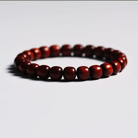 Indian Small-Leaf Red Sandalwood Bracelet 8mm Beads, 25 Beads, 92% Oil Content, Traditional Round Style