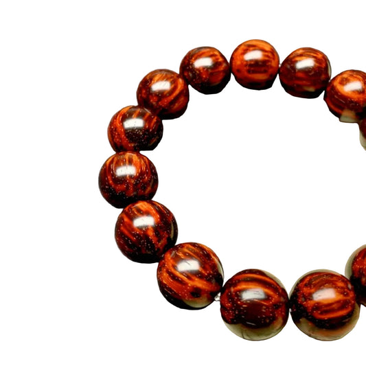Premium Indian Rosewood Bracelet | 1.5cm Flame Grain, Golden Streaks, High-Oil Sesame Spot Beads