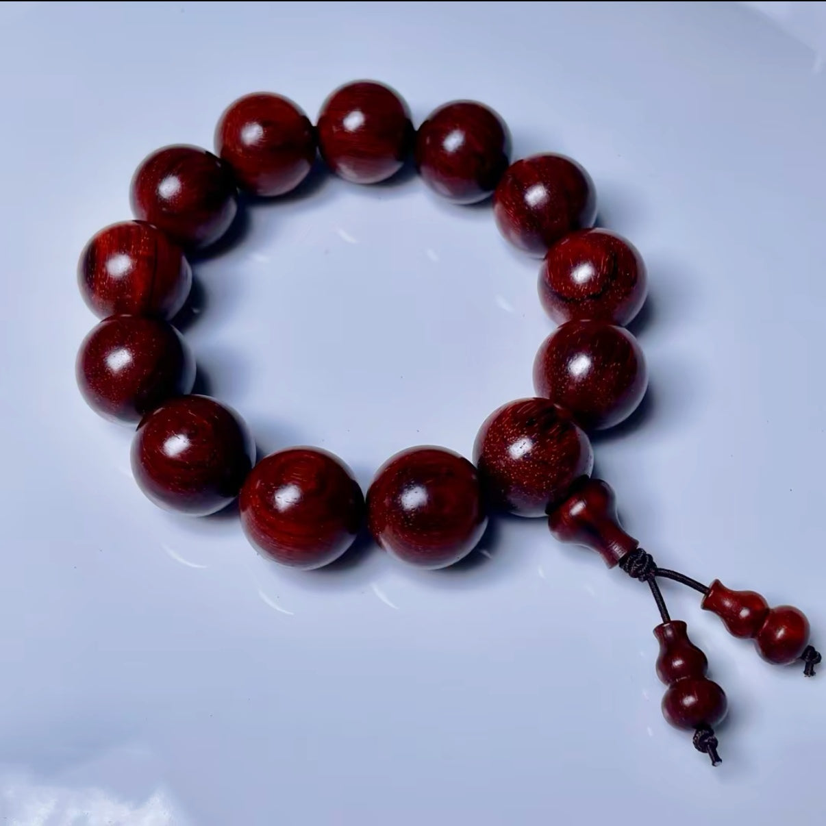 Duyi Crafts Indian Red Sandalwood Bracelet 1.8cm 13 Beads – High Density Old Material, Natural Raw Wood, No Glue No Wax