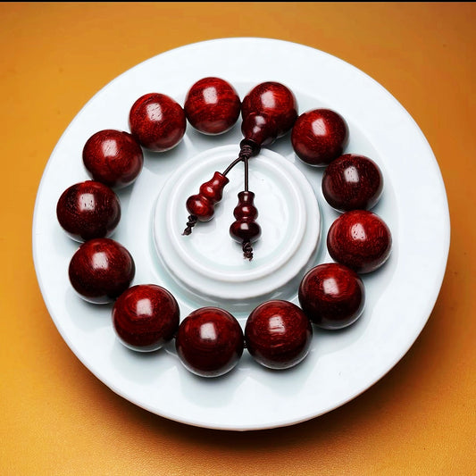 Duyi Crafts Indian Red Sandalwood Bracelet 1.8cm 13 Beads – High Density Old Material, Natural Raw Wood, No Glue No Wax