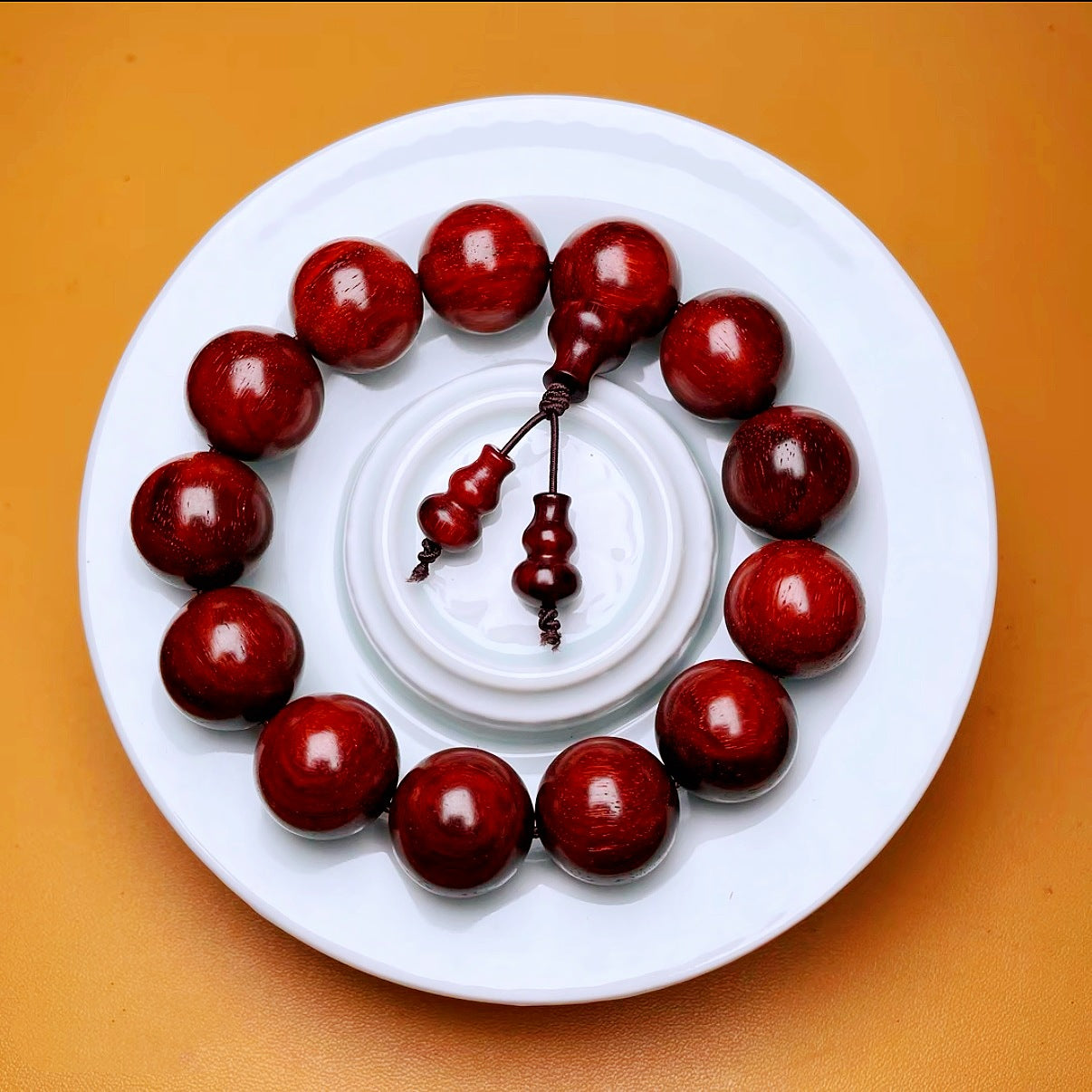 Duyi Crafts Indian Red Sandalwood Bracelet 1.8cm 13 Beads – High Density Old Material, Natural Raw Wood, No Glue No Wax