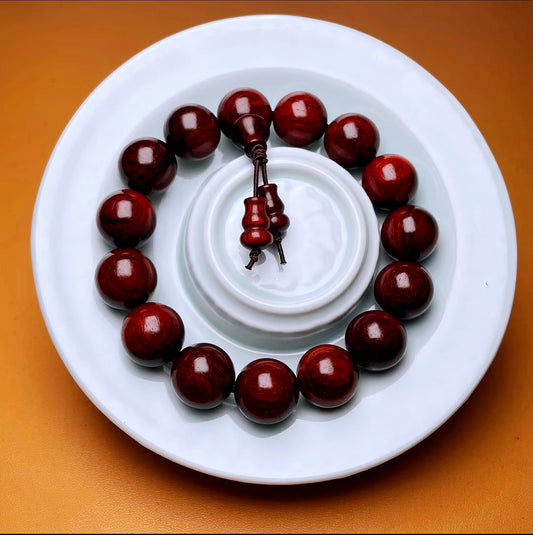 Duyi Crafts Indian Red Sandalwood Bracelet 1.5cm 15 Beads – High Oil Content, Old Wood Material, Uncoated & Untreated