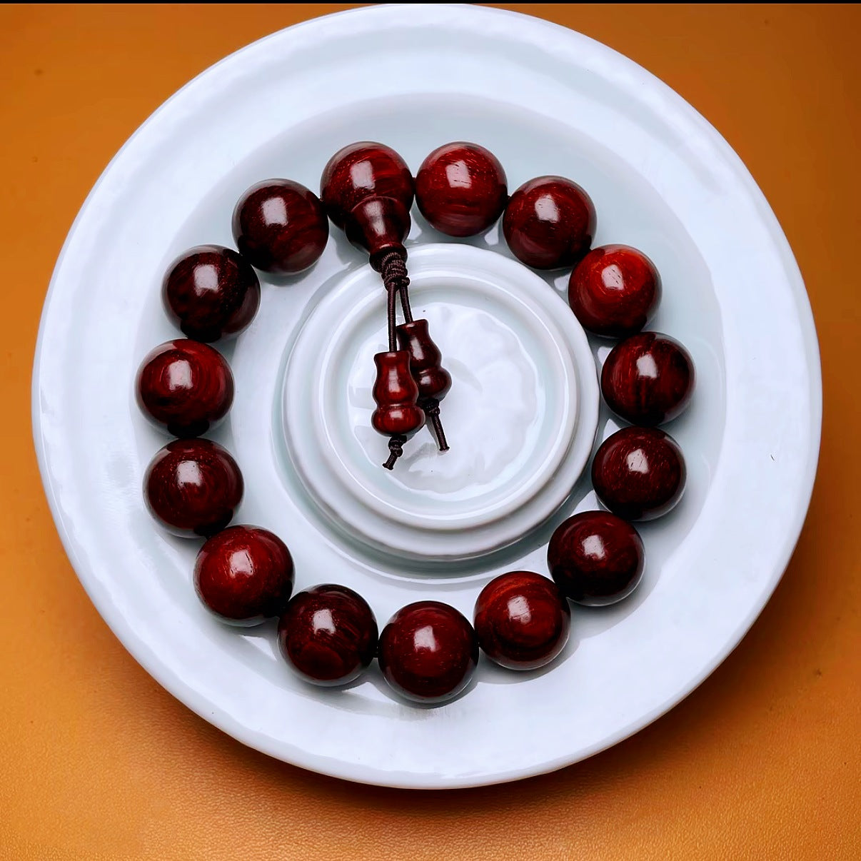Duyi Crafts Indian Red Sandalwood Bracelet 1.5cm 15 Beads – High Oil Content, Old Wood Material, Uncoated & Untreated