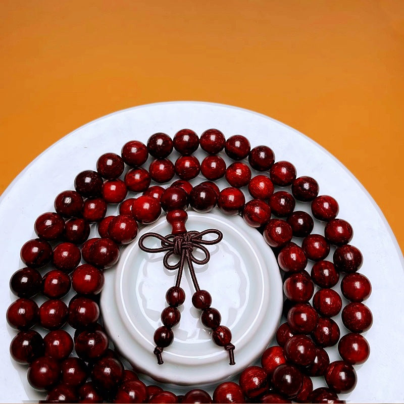 Indian Small-Leaf Rosewood (Zitan) High Density & Oily Old Material 8mm*108 Beads Buddhist Prayer Bracelet — Natural, No Glue, No Waxt Prayer Bracelet — Natural, No Glue, No Wax
