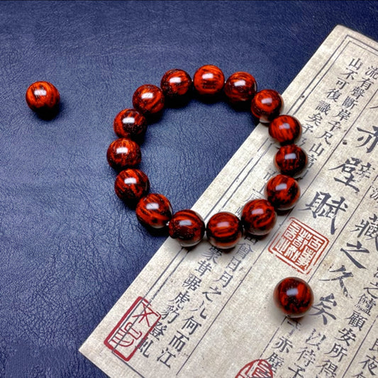 Premium Indian Rosewood Bracelet | 1.5cm Flame Grain, Golden Streaks, High-Oil Sesame Spot Beads