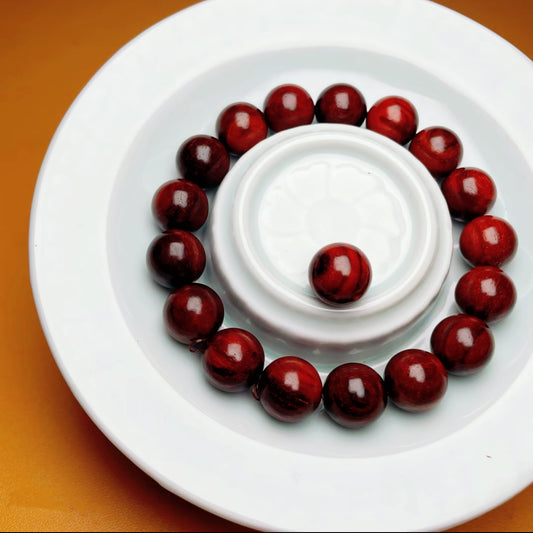 Genuine Indian Small Leaf Red Sandalwood Bracelet – 1.2cm × 18 Beads, High Oil & Density, No Wax or Glue | DUYI CRAFTS