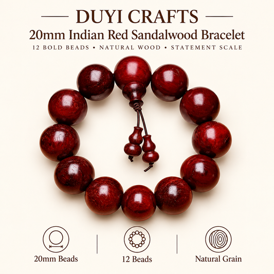 DUYI CRAFTS 20 mm Indian red sandalwood bracelet with 12 bold beads and natural grain