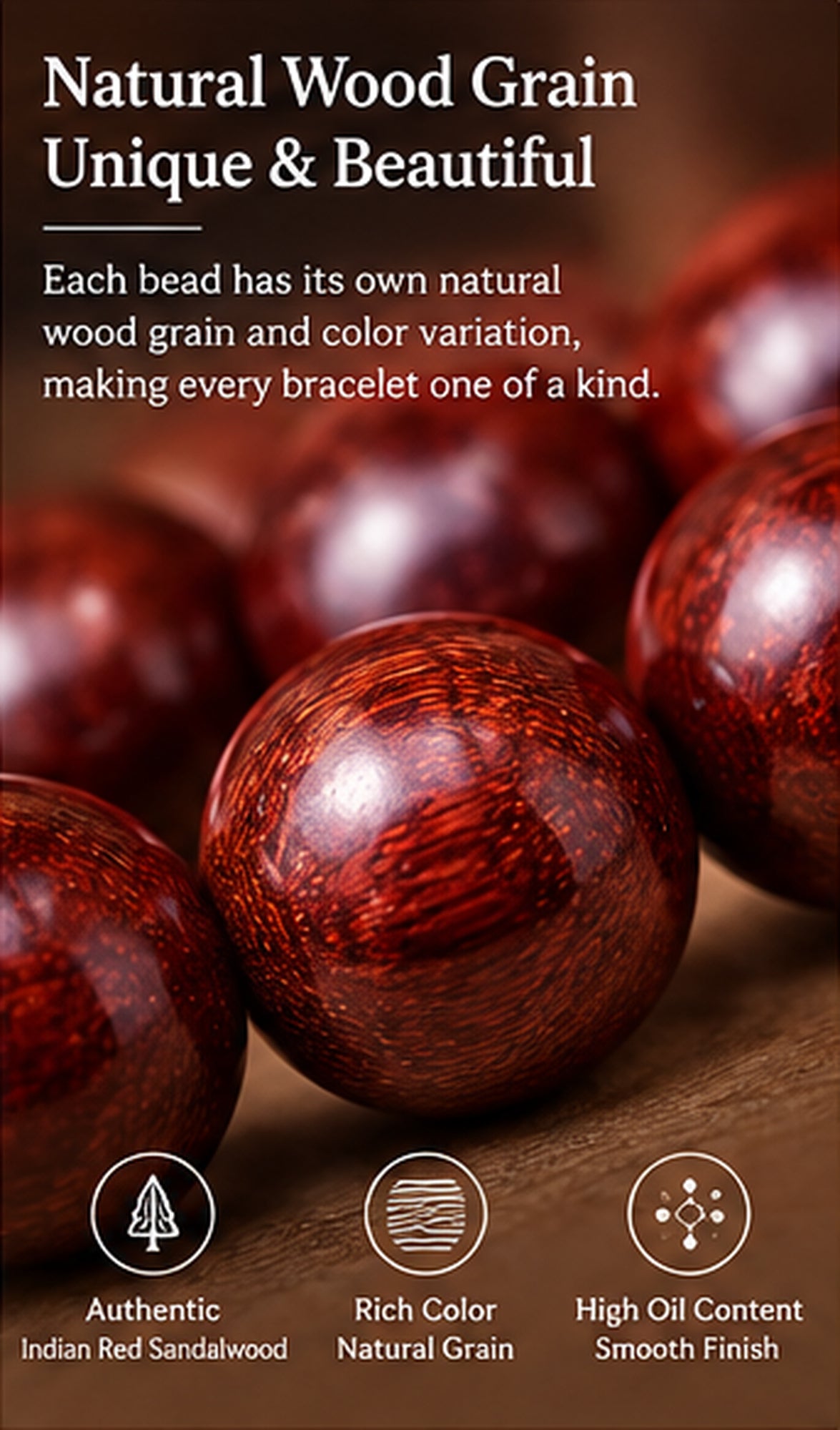 Indian Red Sandalwood Bead Bracelet, 15 mm, 15 Beads product image 5