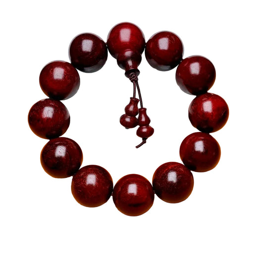 Duyi Crafts Indian Red Sandalwood Bracelet 2.0cm 12 Beads – High Oil Density Old Wood, Natural Finish, No Wax No Glue