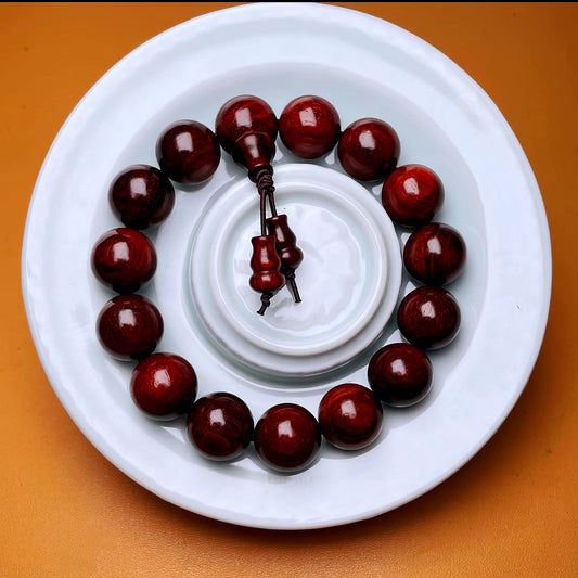 Duyi Crafts Indian Red Sandalwood Bracelet 1.5cm 15 Beads – High Oil Content, Old Wood Material, Uncoated & Untreated