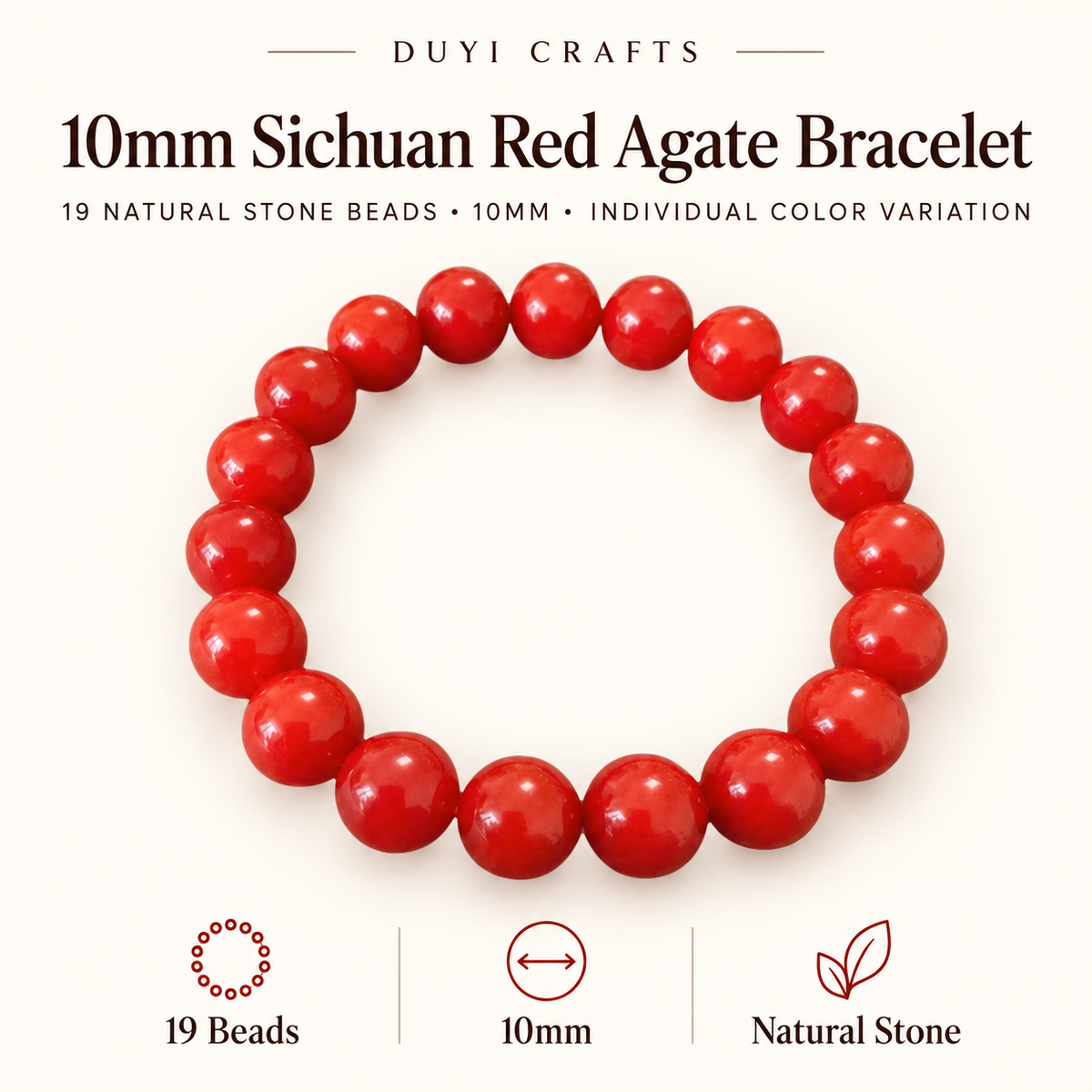DUYI CRAFTS 10 mm Sichuan red agate bracelet with 19 natural stone beads